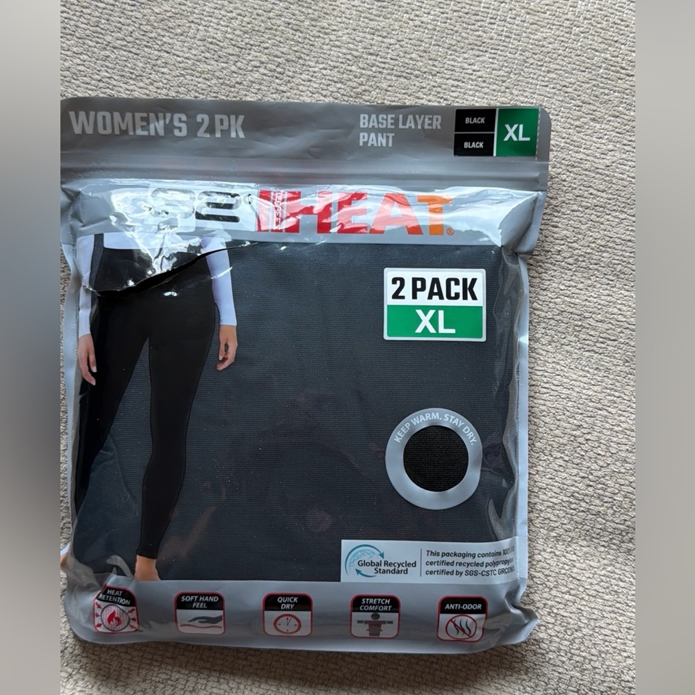 32 Degrees Black Base Layer Pants 2 Pack XL
